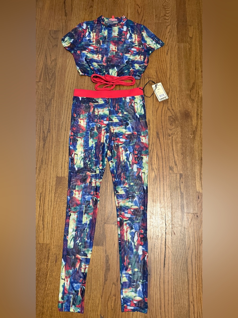 Love Girls' Multicolor 2 piece set  Abstract Crop top & Print Leggings